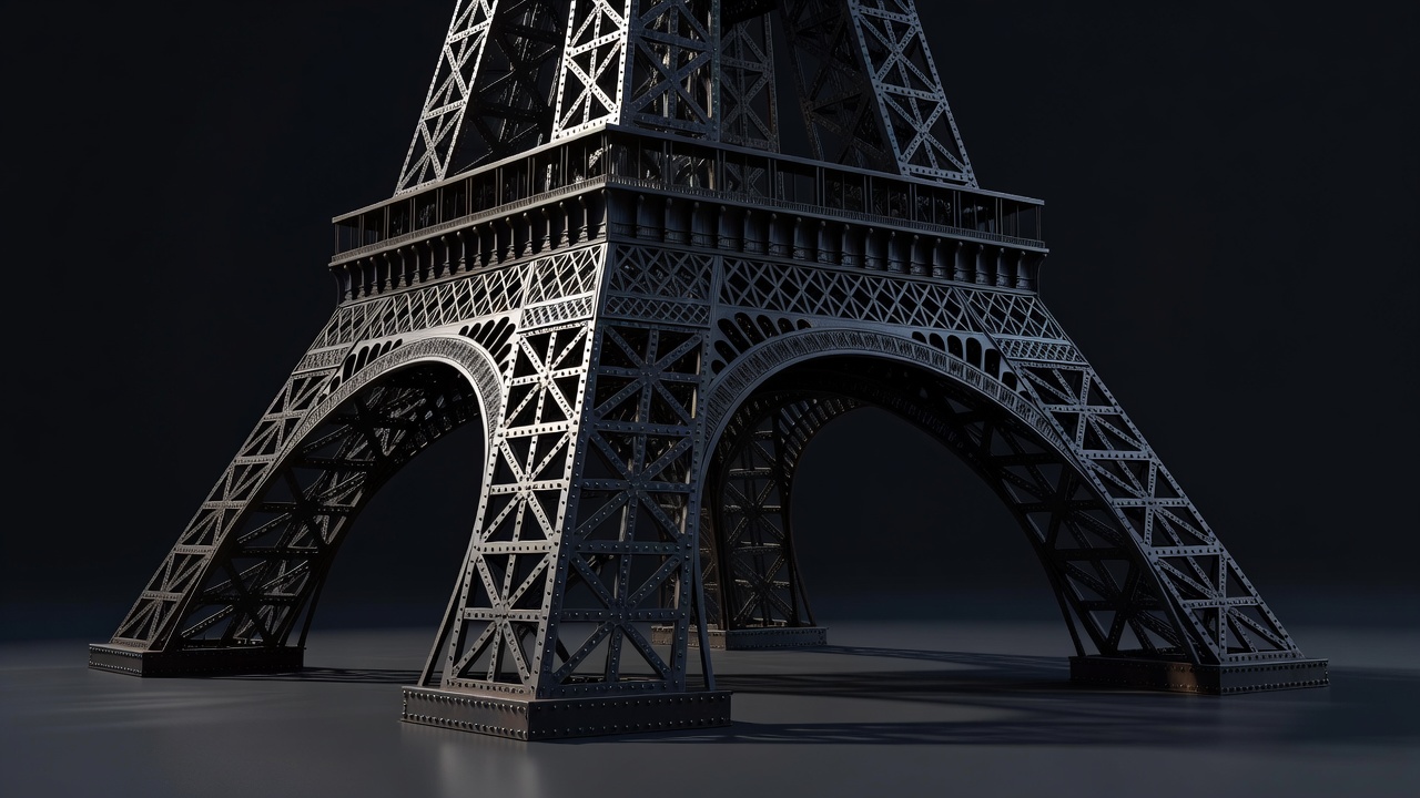 3D abstract rendering of dark iron beams forming a base structure